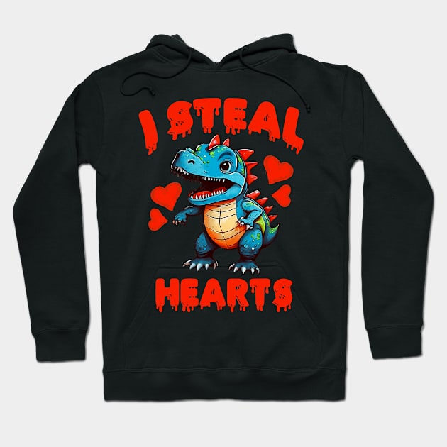 Kids I Steal Hearts Dino Baby Boy Valentines Day Hoodie by jadolomadolo